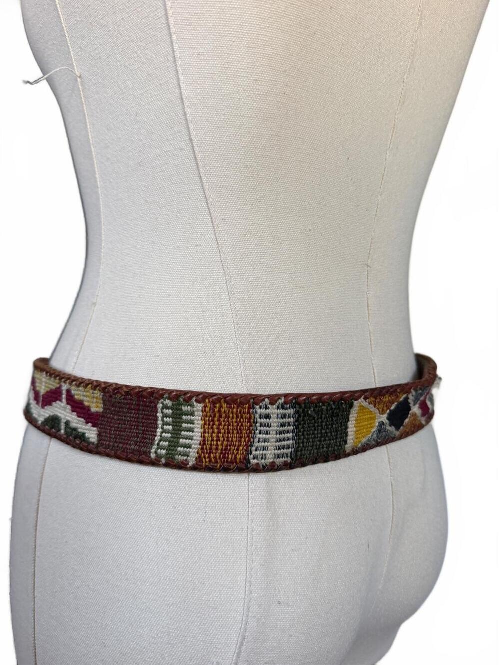 Handwoven Multicolor Textile Leather Belt with Metal Buckle